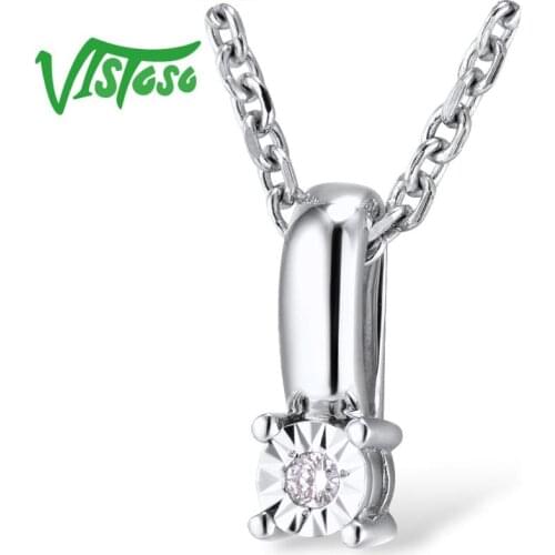 VISTOSO Pure 14K 585 White Gold Sparkling Illusion-Set Miracle Plate Diamond Pendant For Women Anniversary Trendy Unique Jewelry
