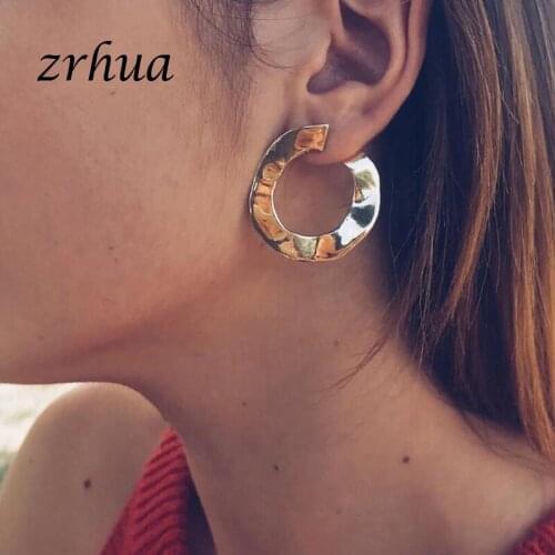 ZRHUA Hot Fashion Brincos Bohemian Earring Round Hammer Hoop Earrings For Women Classic Gold-Color Valentine Gift Jewelry 2018
