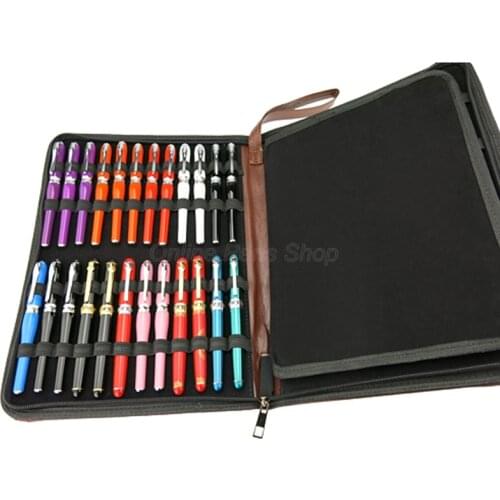Portable Fountain Pen & Rollerball Pen Bag Pencil Case Available For 48 Pens Brown Leather Pen Holder & Pouch Handbag