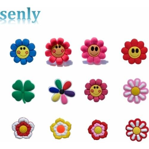 Single Sale 1pc Smile Flowers PVC Shoe Charms,Shoe Buckles Accessories Fit Bands Bracelets Croc JIBZ,Kids Party X-mas Gifts