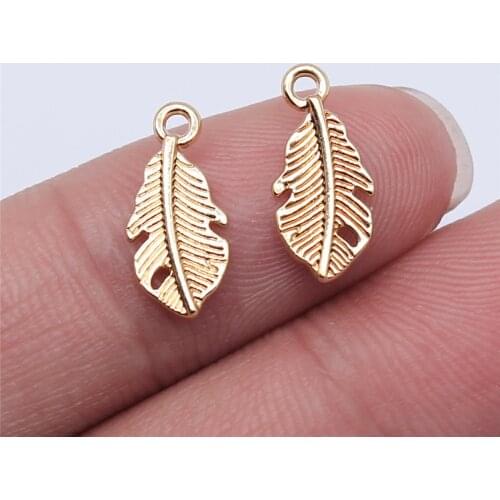 10pcs 15x7mm KC Gold Plated Feather Charm Pendant For Earring Making Earring Accessories