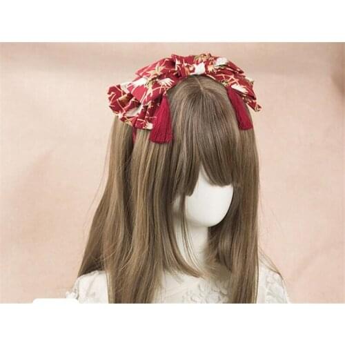 Tassel Bowknot Pom Pom Trim Lolita Girl Hair pin Kimono Bathrobe Headband KC Hair Accessories B1277