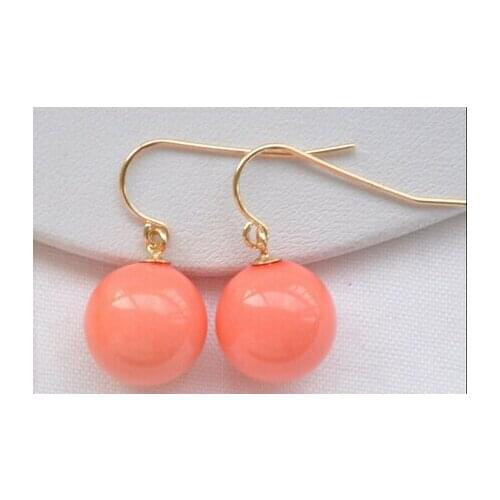 Z5194 12mm pink round south sea shell pearl earring>Lovely Fine Nobility Ladys Womens EarringsLuxury Ms. girl Wedding