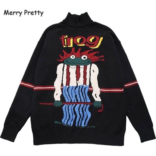 MERRY PRETTY Womens Cartoon Fore Embroidery Knitted Sweaters 2020 Winter Thick Warm Vintage Jacquard Sweater Knit Pullovers