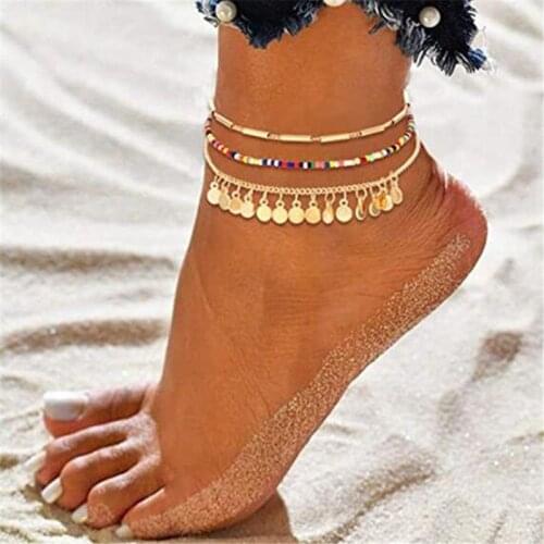 Modyle 3PCS/Lot Bohemian Sequins Anklets For Women Fashion Gold Color Bracelet Anklet on the Leg Beach Foot Accessories