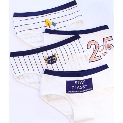 Girl Briefs Cotton Women Panties Sexy Lingerie Female Underwear Letters Stripes Print Underpants Woman Intimate Ladies Panty
