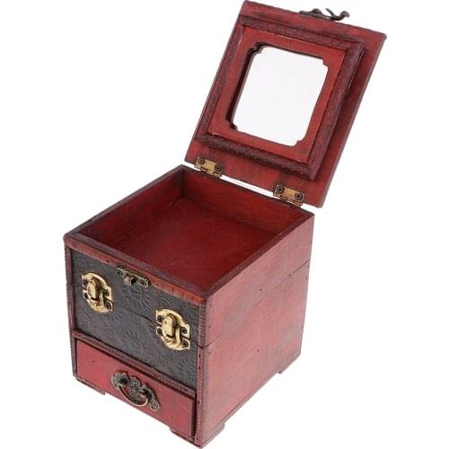 Vintage Wooden Jewelry Storage Box Handmade Decorative Treasure Case 14x12cm