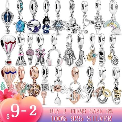 Fine Jewelry 925 Sterling Silver Guitar Family Tree snowflake Dangle Charm Pendant Fit Original Pandora Bracelet S925 Jewelry