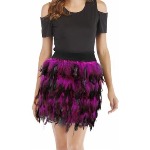 New Fashion Women Feather Sexy Mini Skirt Elastic Waist High Street Gradient Color Feather Party Skirt