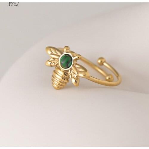 Malachite bee rings for women stainless steel open adjustable rings 2021 bee jewelry cute kawaii wholesale items popular
