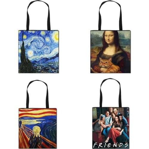 Mona Lisa Women Handbags Ladies Shoulder Bags Van Gogh Michelangelo Casual Totes Shopping Bags Eco Reusable Canvas Bag