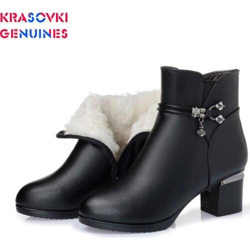 Krasovki Genuines Wool Women Snow Boots Warm Genuine Leather Fur Warm Shoes Plush Ankle Boots Platform for Women Winter Boots