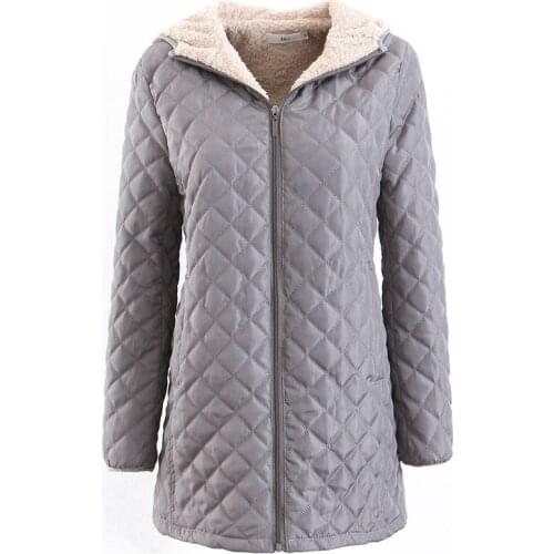 Zuolunouba Winter Women Cotton Outwear Long Loose Lady Coat Diamond Lattice Harajuku Solid Color Lamb Velvet Female Cotton Coat