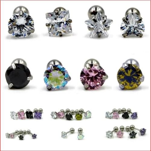 1 PC Surgical Steel Prong Set Zircon Crystal Ear Cartilage Tragus Helix Piercing Bar Top Upper Stud Earring Tunnel Plugs 16g