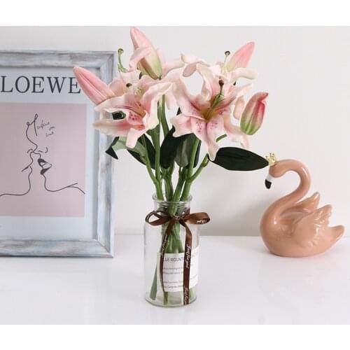 1Pc(1 flower + 1 Head bud) Pu Perfume Lily Fresh Style Desk Ornaments Artificial Flowers Home Decor Wedding Romantic Props