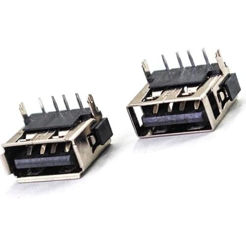 10/20/50Pcs/Lot USB Type A Female 2.0 DIP 4 Pin 2 Foot 90 Insert Direct Data Charge Plug Socket Jack Connector Wire Adapeter