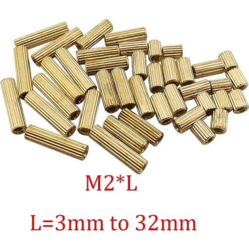 10Pcs/Lot M2*L Thread Brass Round Knurl Standoff Spacer Female to Female M2 Threaded Spacer Screw PCB Pillar L=3mm to 32mm