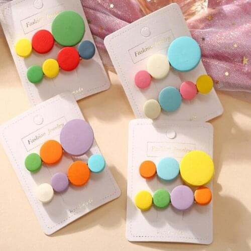2pcs/set Rainbow Candy Color Wooden Hair Clip Hairpin Sweet Geometric Round Barrettes Hairband Styling Tools Hair Accessories