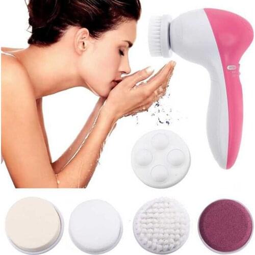5 in 1 Electric Facial Cleanser Wash Face Cleaning Machine Skin Pore Cleaner Body Cleansing Massage Mini Beauty Massager Brush