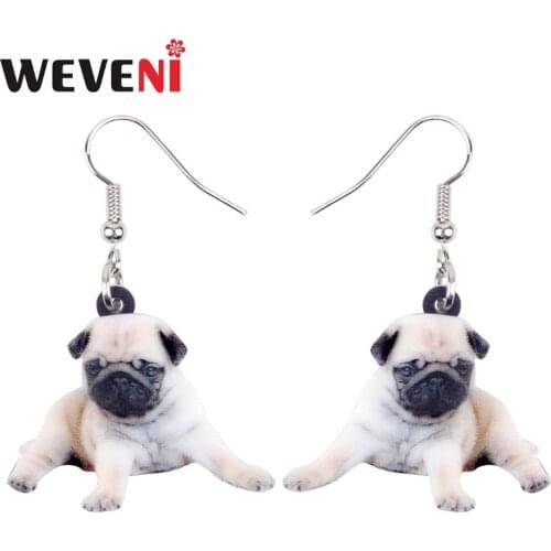 WEVENI Accessory Acrylic Sweet French Bulldog Pug Dog Earrings Dangle Drop New New Trendy Animal Jewelry For Women Girls Gift