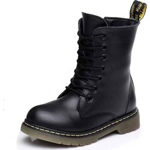 Genuine Leather Children Motorcycle Boots Spring Baby Girls shoes Zipper Military Boot Winter Boys Kids Snow Boots Drop Shipping