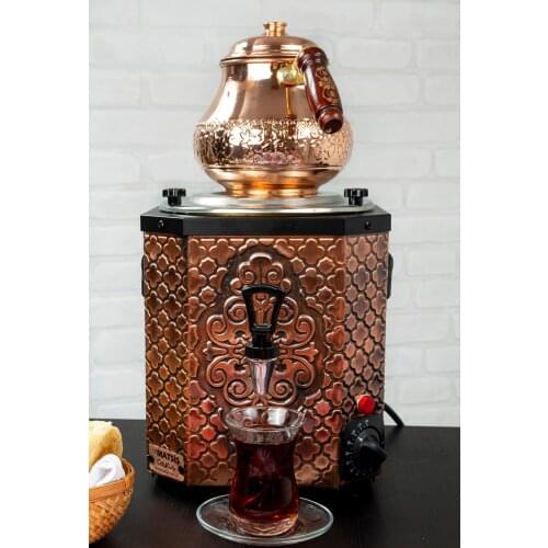 TeaBird Authentic Turkish Handmade Antique Copper Samovar Tea Boiler Hot Tea Maker Kettle Stovetop Teapot Tea Machine