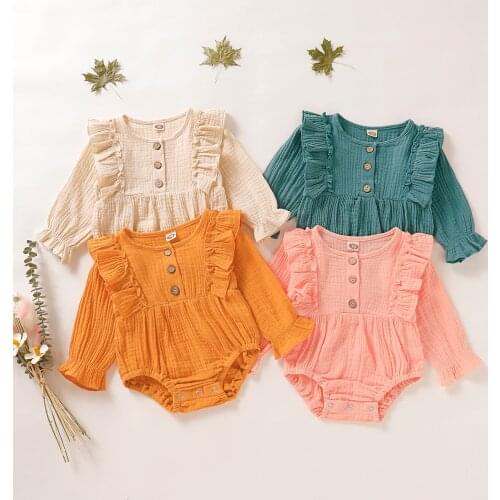 Baby Solid Ruffled Design Cardigan Design Long-sleeve Romper