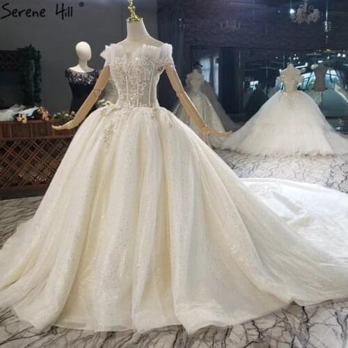 High-end Ivory Off Shoulder Sexy Wedding Dresses 2021 Dubai Beading Flowers Sparkle Bridal Gowns HX0228 Custom Made