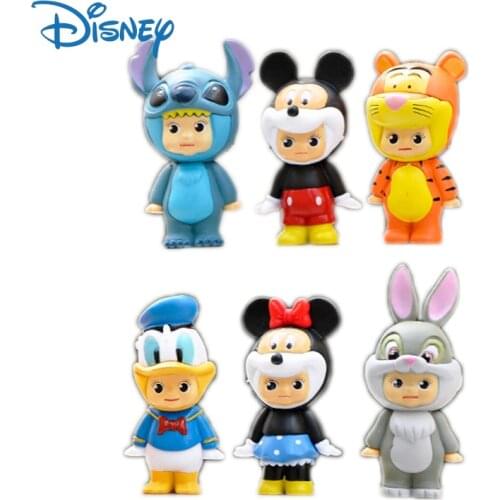 New 6pcs/lot Disney Kawaii Mickey Minnie Mouse Anime Action Figure Stitch Cute Car Cake Decoration Collection Gift Toys for Kids