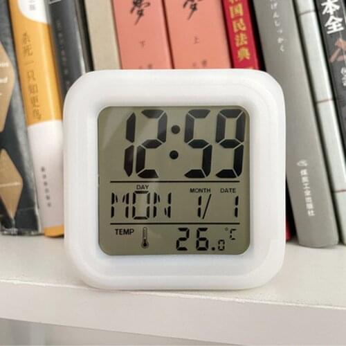 Hot 2021 LED Glowing Alarm Clock Digital 7 Color Change Thermometer Portable Home Bedroom Child Wake Up Tool Home Decoration
