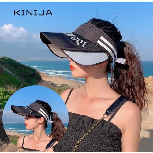 Summer women fashion Retractable sun visor Empty cap hats Girl Adjustable Velcro beach Quick drying uv protection caps sunhat
