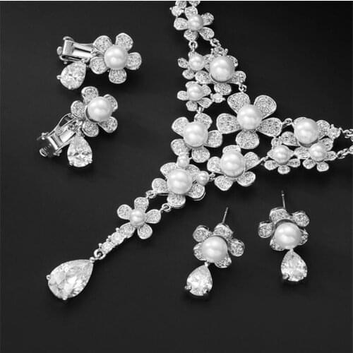 Necklace Earrings Set With Zircon Green Copper-Like Allergies Wedding Bridal Party Jewelry Set Dress Up