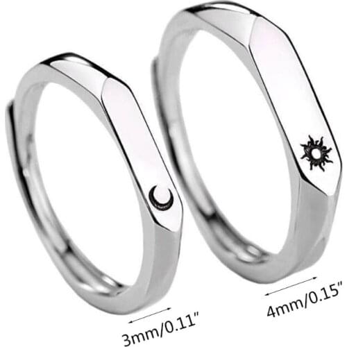 1 Pair Sun Moon Lovers Rings Set Couple Promise Wedding Bands Men Women Jewelry 69HB