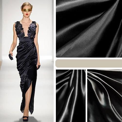 LEO&LIN New Perfect Black Satin 100% Silk Satin Fabric For Dress 50cm