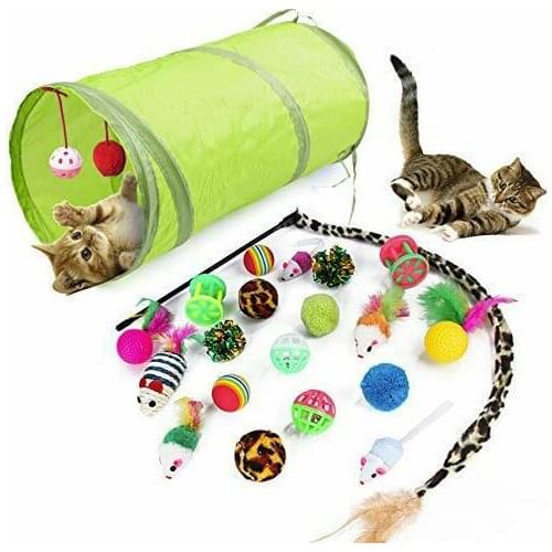 21 pcs Cat Toys Set Funny Cat Stick Bell Ball Feather Toy Creative Assorted Cat Interactive Cat Play Toy for Kittens