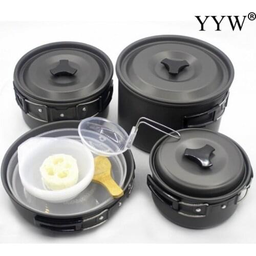 Camping Cookware Kit Outdoor Hiking Picnic Equipment Stove Portable Family Travelling Aluminum Cooking Cook Boiler Pan Pot 1 Set