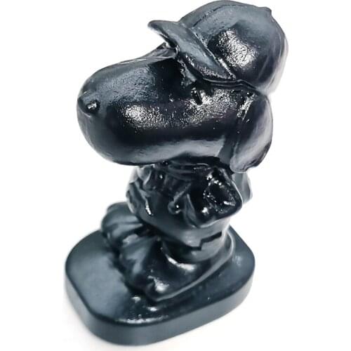 Natural Obsidian Cartoon Dog Figurine Hand Carved Quartz Doggy Doll Statue Crafts Healing Crystal Stone Home Decoration Gift