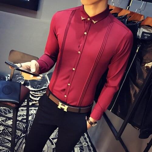 New Guy Wind Pattern Autumn Long Sleeve Shirt Male Work Serve Metal Decoration Hairstyle Division Shirt