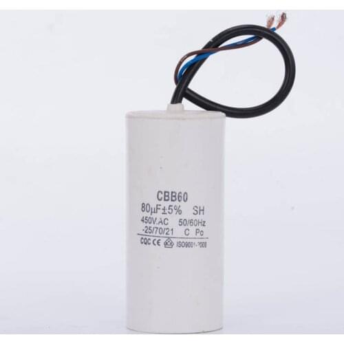 CBB60 450V AC 80uF running generator capacitor motor start capacitor for electric washing machine air conditioners two wires