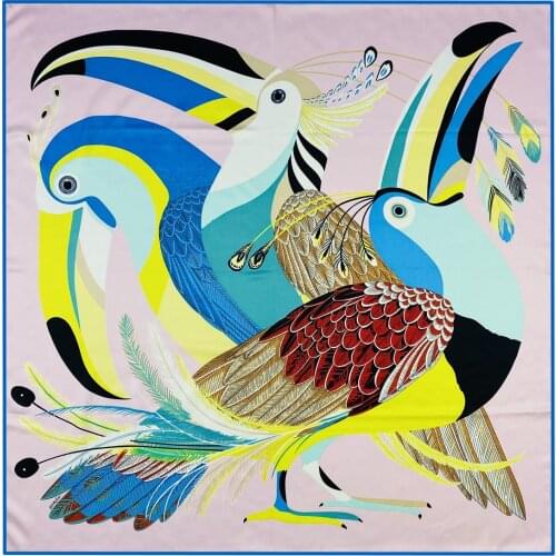 90cm Luxury Parrot Twill Silk Brand Square Scarf Shawl Women Hijab Scarf Bandana Handmade Curled Foulard Head Scarves Warps