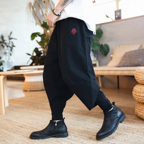Chinese Style Harem Pants Streetwear Autumn Vintage Casual Sweatpants Hippie Pants Men Japanese Trousers Kimono Pants 10853
