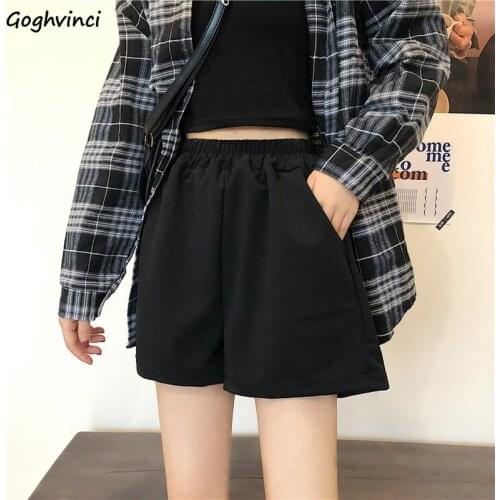 Women Shorts Mini Solid Simple Elastic Waist Loose Plus Size 3XL Slim Wide Leg All-match Casual Daily Students Korean Fashion