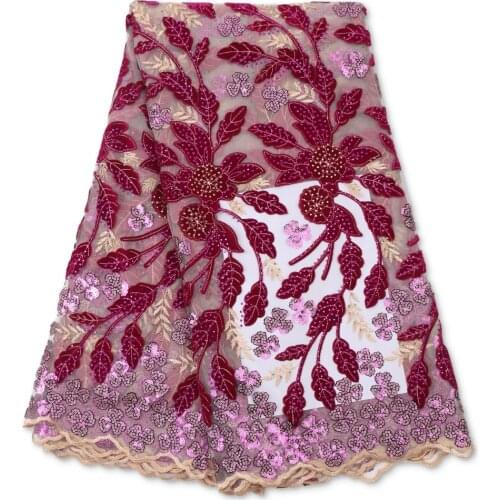 2021 New Velvet Fabric Sequined African Lace Fabric Embroidered Nigerian Net Fabric with Stones For Wedding Dresse 4078B-1