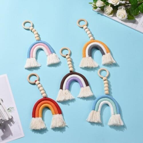 2pcs Car Ornament Home Decoration Rainbow with Wood Bead Decorations Wall Decor Hanging Colorful Handmade Weaving Accessories