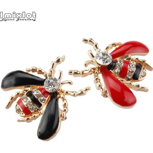 Imixlot Vintage Little Bee Metal Brooches Crystal Rhinestone Insect Brooch Pin Enamel Brooches Jewelry Gifts For Women Men
