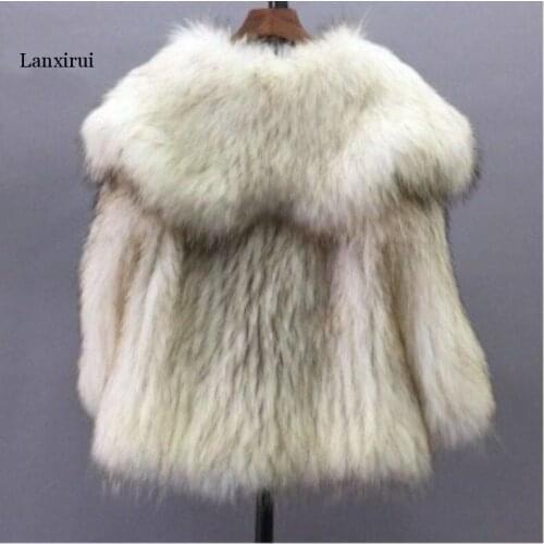 Raccoon dog fur knitted fake fur coat female mid-length thick fur collar loose style Fluffy new winter high quality fox fur coat