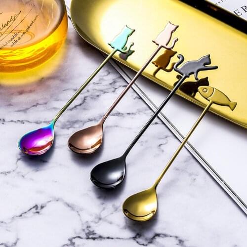 Spoon Japanese Cute Cat Fish Coffee Stirring Dessert Stainless Steel Tea Milk Spoon Flatware home kitchen coffee accessories