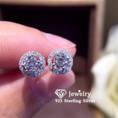 Stud Earrings For Women S925 Silver Simple Earring Cubic Zirconia Round Brincos Wedding Engagement Bridal Fine Jewelry CCE032