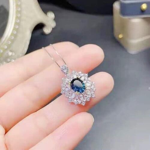 High quality Topaz Gemstone Real S925 Pure Silver Flower Type Pendant Necklace Fine Weddings Jewelry for Women MeiBaPJFS
