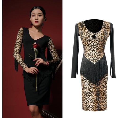 2021 Latin Dance Dress For Women Adult Professional Sexy Long Sleeve Fringed Dress Latin Dance Competition Dresses SL4595